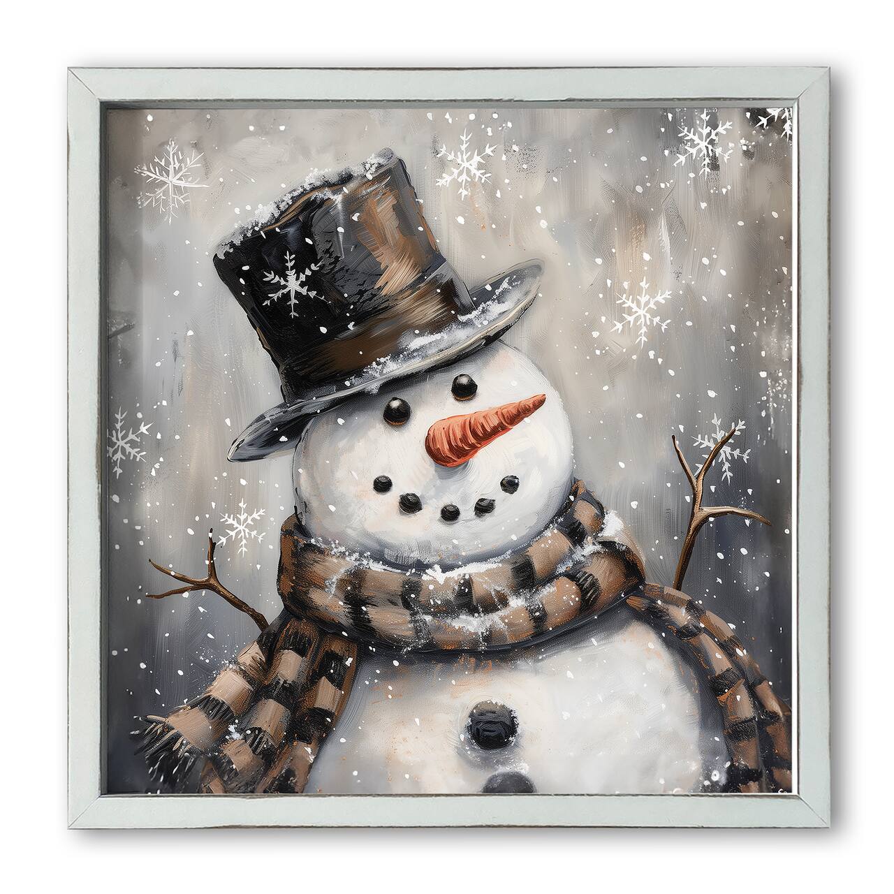 Happy Painterly Snowman 16" x 16" White Framed Print